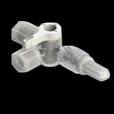 3-Way Stopcock, 43psi (3 bar), Luer Female to Luer Male - Lock, OFF Handle, Long Arm, Low Profile, White PSU (Polysulfone) Clear, With 3 Caps (Natural)
