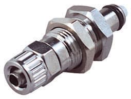 Panel Mount, Thumb Latch - PMC/MC Series Male to PTF (Push to Fit) 6,4mm (1/4") OD, Chrome Plated Brass, 1/8" Flow, NSF Version, FDA Buna N O-Ring