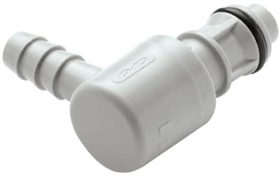 Elbow, Thumb Latch - EFC Series Male to Tube Fitment 6,4mm (1/4") ID, PP (Polypropylene) Grey, 9/32" Flow