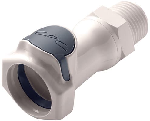 Straight, Thumb Latch - FFC Series Female to NPT 1/2", PSU (Polysulfone) White, 1/2" Flow, Plastic Latch