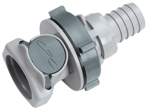 Straight, Thumb Latch - HFC Series Female to Tube Fitment 16,0mm (5/8") ID, PP (Polypropylene) Grey, 1/2" Flow, Plastic Latch