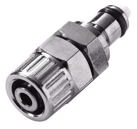 Straight, Thumb Latch - PMC/MC Series Male to PTF (Push to Fit) 9,5mm (3/8") OD, Chrome Plated Brass, 1/8" Flow