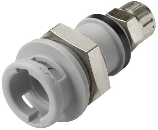 Panel Mount, Quarter Turn - NS212 Non-Spill Series Female to PTF (Push to Fit) 6,4mm (1/4") OD, PP (Polypropylene) - Glass Filled Grey, 1/8" Flow