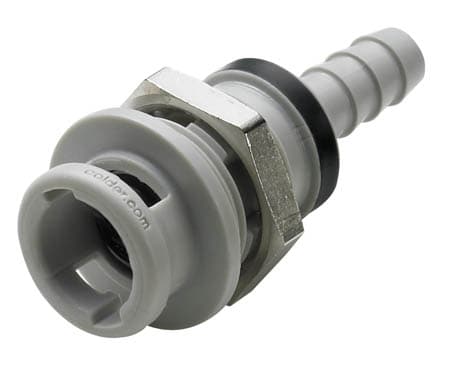 Panel Mount, Quarter Turn - NS212 Non-Spill Series Female to Tube Fitment 3,2mm (1/8") ID, PP (Polypropylene) - Glass Filled Grey, 1/8" Flow