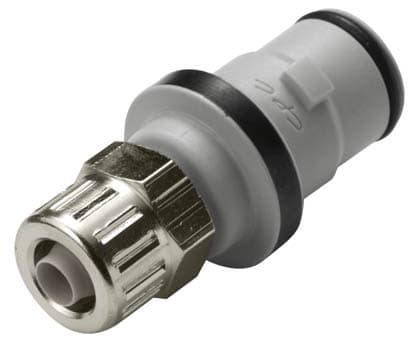 Straight, Quarter Turn - NS212 Non-Spill Series Male to PTF (Push to Fit) 6,4mm (1/4") OD, PP (Polypropylene) - Glass Filled Grey, 1/8" Flow