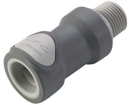 Straight, Thumb Latch - NS6 Non-Spill Series Female to NPT 1/2", PP (Polypropylene) - Glass Filled Grey, 3/8" Flow, Plastic Latch