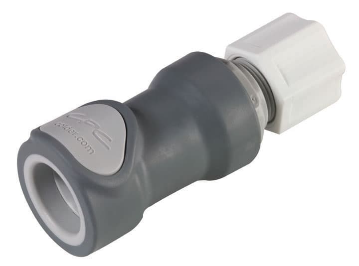 Straight, Thumb Latch - NS6 Non-Spill Series Female to In-Line Compression 12,7mm (1/2") OD, PP (Polypropylene) - Glass Filled Grey, 1/2" Flow, Plastic Latch