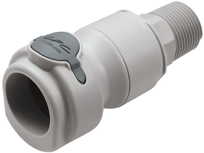 Straight, Thumb Latch - NSH Non-Spill Series Female to NPT 3/4", PP (Polypropylene) - Glass Filled Grey, 1/2" Flow, Plastic Latch