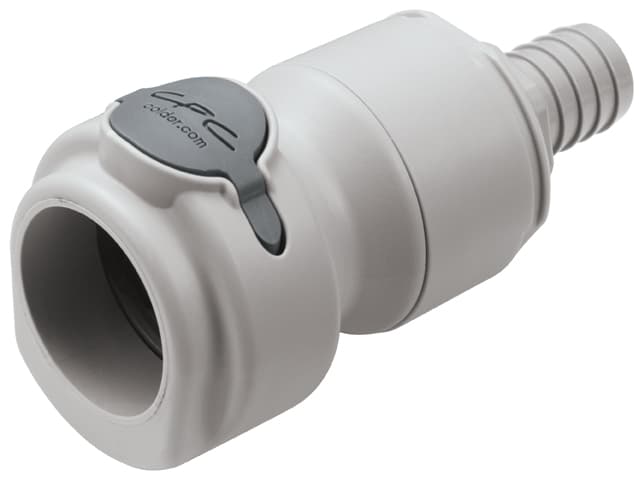 Straight, Thumb Latch - NSH Non-Spill Series Female to Tube Fitment 16,0mm (5/8") ID, PP (Polypropylene) - Glass Filled Grey, 1/2" Flow, Plastic Latch