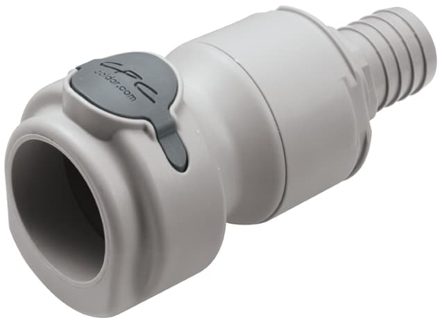 Straight, Thumb Latch - NSH Non-Spill Series Female to Tube Fitment 19,0mm (3/4") ID, PP (Polypropylene) - Glass Filled Grey, 1/2" Flow, Plastic Latch