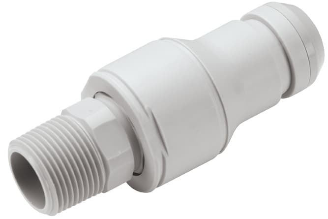 Straight, Thumb Latch - NSH Non-Spill Series Male to NPT 3/4", PP (Polypropylene) - Glass Filled Grey, 1/2" Flow