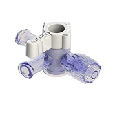 4-Way Stopcock, 29psi (2 bar), Luer Female to Luer Male - Lock, OFF Handle, GXL, White Large Bore, PC (Polycarbonate) - Radiostable Clear, w/o Caps