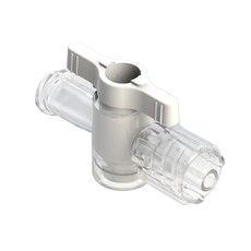 1-Way Stopcock, 43psi (3 bar), Luer Female to Luer Male - Lock, 2-Arm Low Profile, White PC (Polycarbonate) Clear, w/o Caps