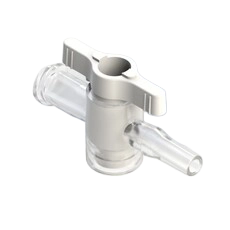 1-Way Stopcock, 43psi (3 bar), Luer Female to Luer Male - Slip, 2-Arm Low Profile, White PC (Polycarbonate) Clear, w/o Caps