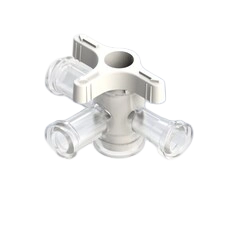 4-Way Stopcock, 43psi (3 bar), Luer Female to Luer Female, ON Handle, T-Style, White PC (Polycarbonate) Clear, w/o Caps