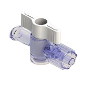 1-Way Stopcock, 29psi, Luer Female to Luer Male - Lock, 2-Arm High Profile, White Short Nut, PC (Polycarbonate) - Radiostable Clear, w/o Caps