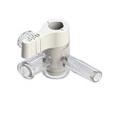 3-Way Stopcock, 29psi, Luer Female to Tube Pocket 2,8mm (.110") OD, OFF Handle, Long Arm, High Profile, White PC (Polycarbonate) Clear, w/o Caps