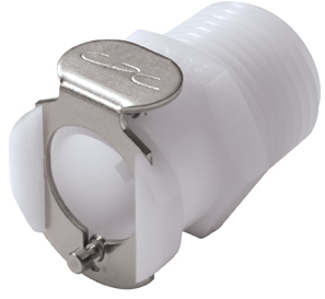 Straight, Thumb Latch - PLC/LC Series Female to NPT 3/8", Acetal White, 1/4" Flow, Metal Latch, NSF Version, FDA Buna N O-Ring
