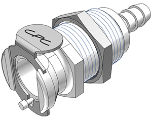 Panel Mount, Thumb Latch - PLC/LC Series Female to Tube Fitment 6,4mm (1/4") ID, Acetal White, 1/4" Flow, Metal Latch, NSF Version, FDA Buna N O-Ring