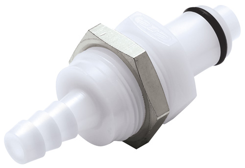 Panel Mount, Thumb Latch - PLC/LC Series Male to Tube Fitment 6,4mm (1/4") ID, Acetal White, 1/2" Flow, NSF Version, FDA Buna N O-Ring