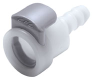 Straight, Thumb Latch - APC Series Female to Tube Fitment 6,4mm (1/4") ID, Acetal White, 1/4" Flow, Plastic Latch, NSF Version