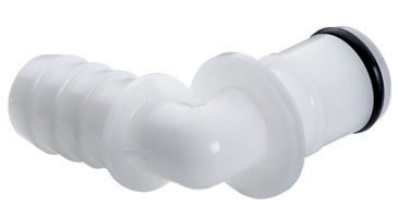 Elbow, Thumb Latch - APC Series Male to Tube Fitment 9,5mm (3/8") ID, Acetal White, 1/4" Flow, NSF Version, FDA EPDM O-Ring