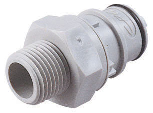 Straight, Thumb Latch - HFC Series Male to NPT 1/2", PP (Polypropylene) Grey, 1/2" Flow, NSF Version, FDA Buna N O-Ring