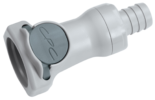 Straight, Thumb Latch - HFC Series Female to Tube Fitment 12,7mm (1/2") ID, PP (Polypropylene) Grey, 1/2" Flow, Plastic Latch, NSF Version, FDA Buna N O-Ring