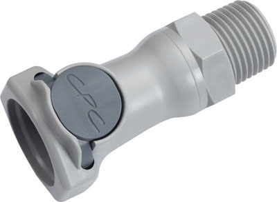 Straight, Thumb Latch - HFC Series Female to NPT 1/2", PP (Polypropylene) Grey, 1/2" Flow, Plastic Latch, NSF Version