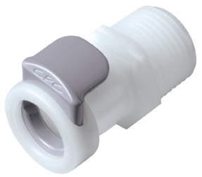 Straight, Thumb Latch - APC Series Female to BSPT 3/8", Acetal White, 1/4" Flow, Plastic Latch
