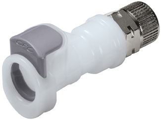 Straight, Thumb Latch - APC Series Female to PTF (Push to Fit) 8,0mm (5/16") OD, Acetal White, 1/4" Flow, Plastic Latch