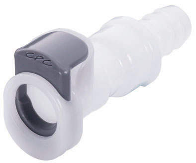 Straight, Thumb Latch - APC Series Female to Tube Fitment 9,5mm (3/8") ID, Acetal White, 1/4" Flow, Plastic Latch