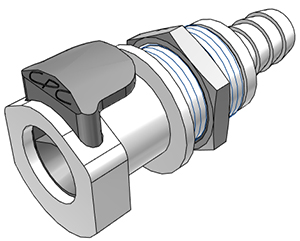 Panel Mount, Thumb Latch - APC Series Female to Tube Fitment 9,5mm (3/8") ID, Acetal White, 1/4" Flow, Plastic Latch