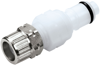 Straight, Thumb Latch - APC Series Male to PTF (Push to Fit) 10,0mm (.394") OD, Acetal White, 1/4" Flow