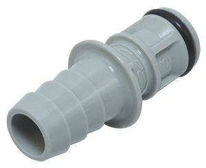 Straight, Thumb Latch - EFC Series Male to Tube Fitment 9,5mm (3/8") ID, PP (Polypropylene) Grey, 9/32" Flow