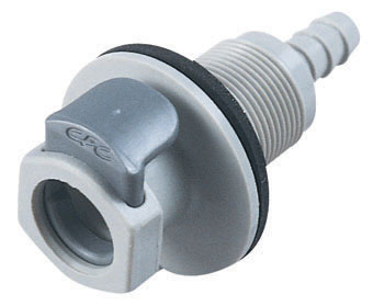 Panel Mount, Thumb Latch - EFC Series Female to Tube Fitment 6,4mm (1/4") ID, PP (Polypropylene) Grey, 9/32" Flow, Plastic Latch