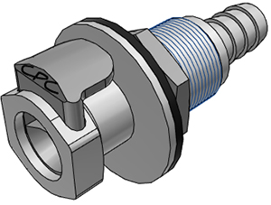 Panel Mount, Thumb Latch - EFC Series Female to Tube Fitment 9,5mm (3/8") ID, PP (Polypropylene) Grey, 9/32" Flow, Plastic Latch