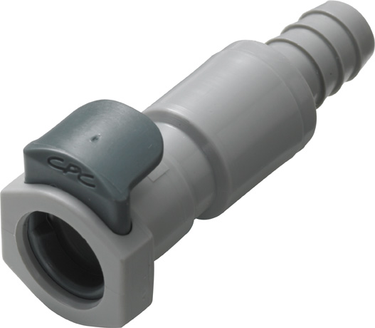 Straight, Thumb Latch - EFC Series Female to Tube Fitment 6,4mm (1/4") ID, PP (Polypropylene) Grey, 9/32" Flow, Plastic Latch