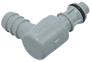 Elbow, Thumb Latch - EFC Series Male to Tube Fitment 9,5mm (3/8") ID, PP (Polypropylene) Grey, 9/32" Flow