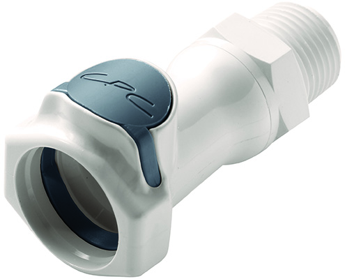 Straight, Thumb Latch - FFC Series Female to NPT 1/2", PSU (Polysulfone) White, 1/2" Flow, Plastic Latch