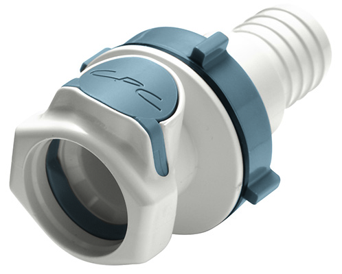 Panel Mount, Thumb Latch - FFC Series Female to Tube Fitment 19,0mm (3/4") ID, PSU (Polysulfone) White, 1/2" Flow, Plastic Latch