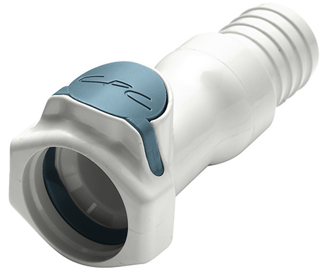 Straight, Thumb Latch - FFC Series Female to Tube Fitment 19,0mm (3/4") ID, PSU (Polysulfone) White, 1/2" Flow, Plastic Latch