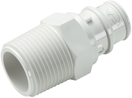 Straight, Thumb Latch - FFC Series Male to NPT 3/4", PSU (Polysulfone) White, 1/2" Flow