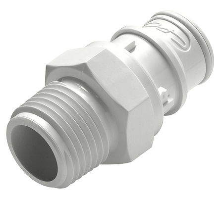 Straight, Thumb Latch - FFC Series Male to NPT 1/2", PSU (Polysulfone) White, 1/2" Flow