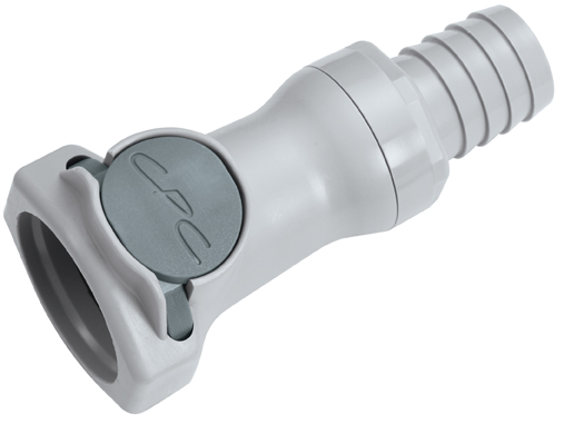 Straight, Thumb Latch - HFC Series Female to Tube Fitment 16,0mm (5/8") ID, PP (Polypropylene) Grey, 1/2" Flow, Plastic Latch