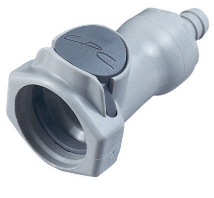 Straight, Thumb Latch - HFC Series Female to Tube Fitment 9,5mm (3/8") ID, PP (Polypropylene) Grey, 1/2" Flow, Plastic Latch