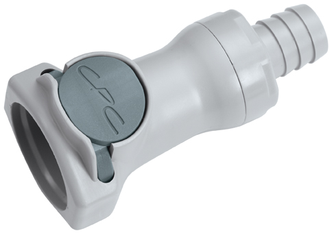 Straight, Thumb Latch - HFC Series Female to Tube Fitment 12,7mm (1/2") ID, PP (Polypropylene) Grey, 1/2" Flow, Plastic Latch