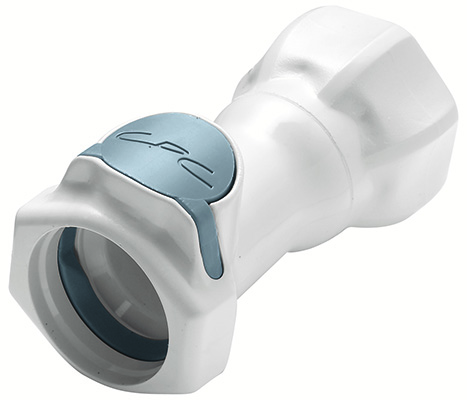 Straight, Thumb Latch - HFC Series Female to GHT 3/4", PSU (Polysulfone) White, 1/2" Flow, Plastic Latch