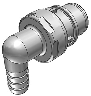Elbow, Thumb Latch - HFC Series Male to Tube Fitment 9,5mm (3/8") ID, PP (Polypropylene) Grey, 1/2" Flow