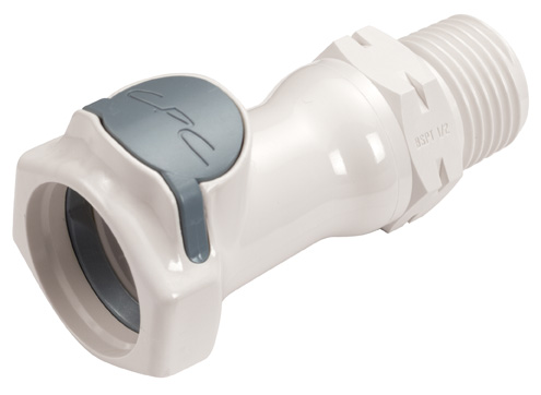 Straight, Thumb Latch - HFC Series Female to BSPT 1/2", PSU (Polysulfone) White, 1/2" Flow, Plastic Latch